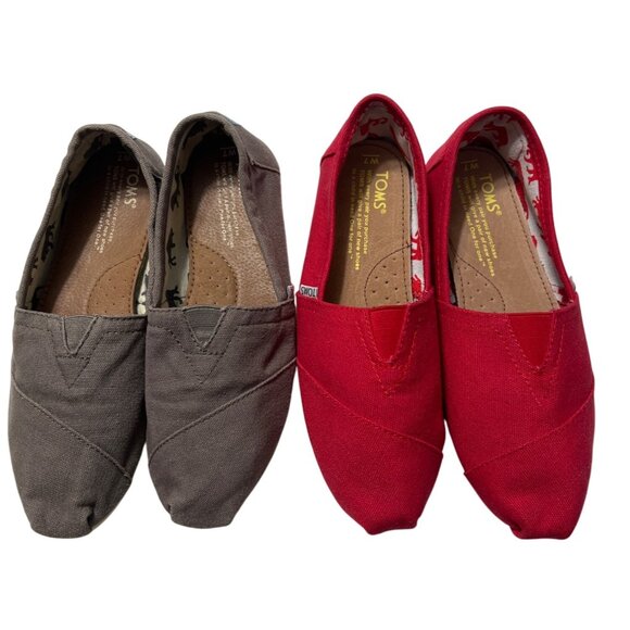 Bundle TOMS Womens Slip-On Flats Red & Khaki Size 7 Canvas - Picture 1 of 13